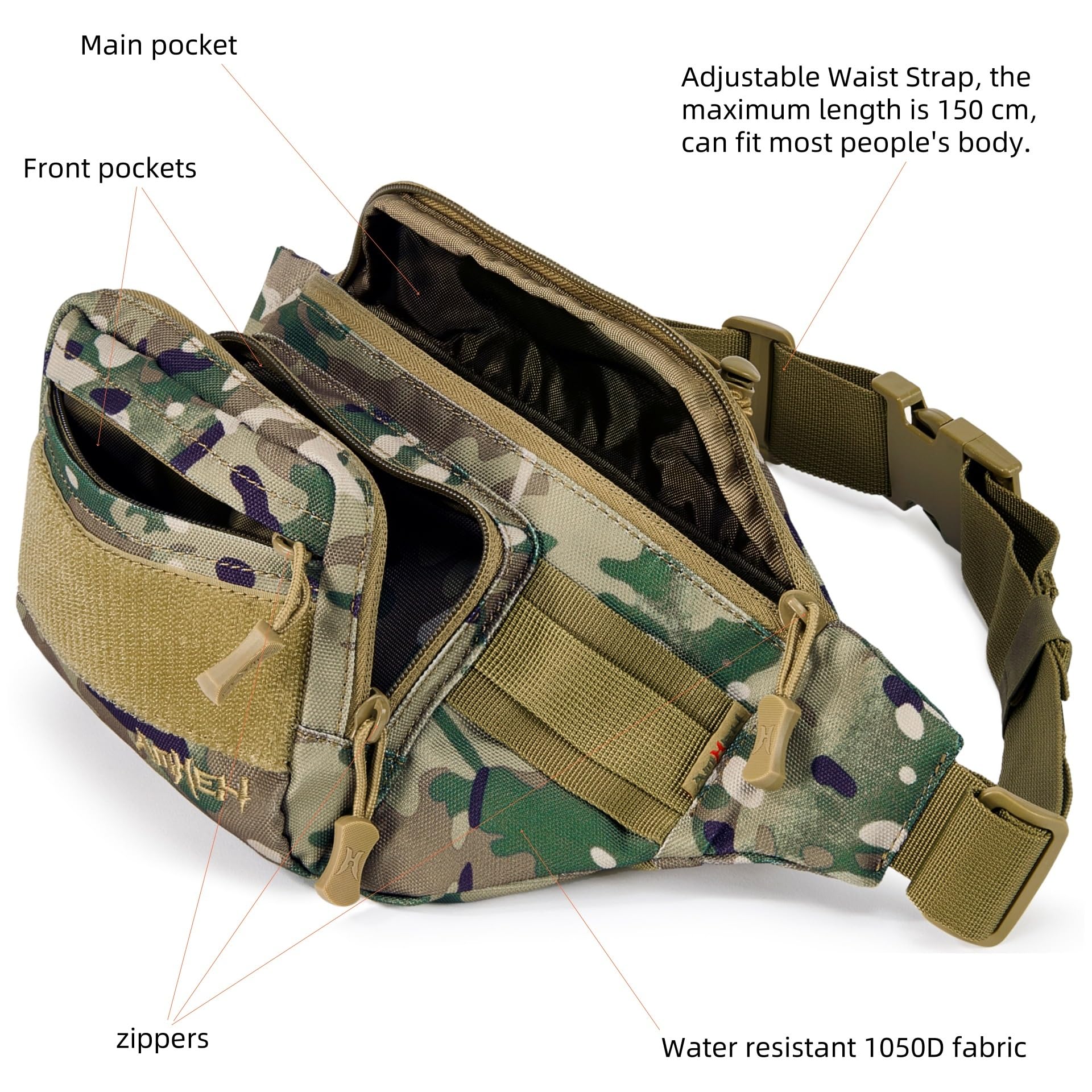 AMHEH camo next to hand for scale showing compact capacity benefit