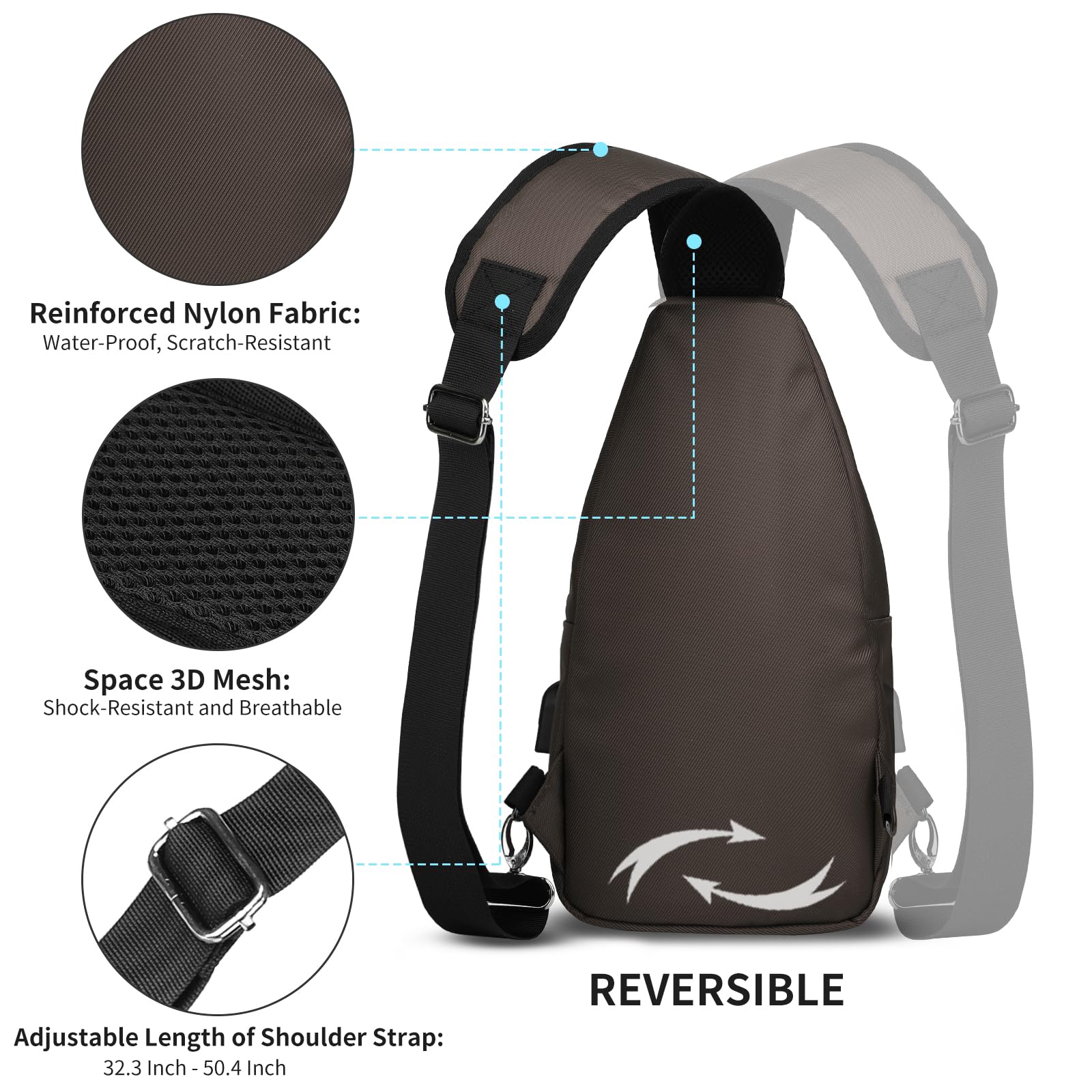 AMJ sling bag worn by hiker across chest demonstrating hands-free convenience