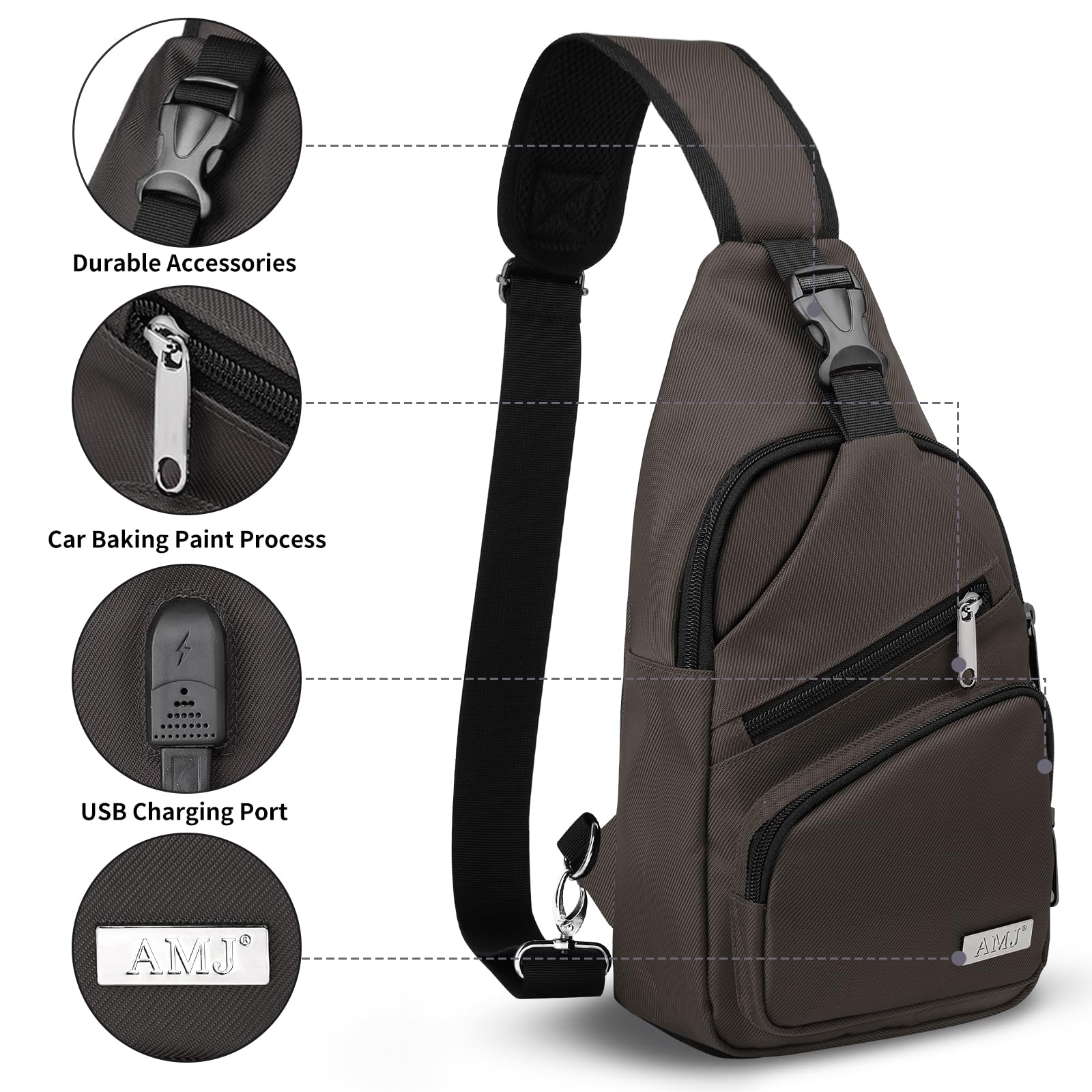 AMJ sling bag interior organization with zip pocket protecting valuables and cards