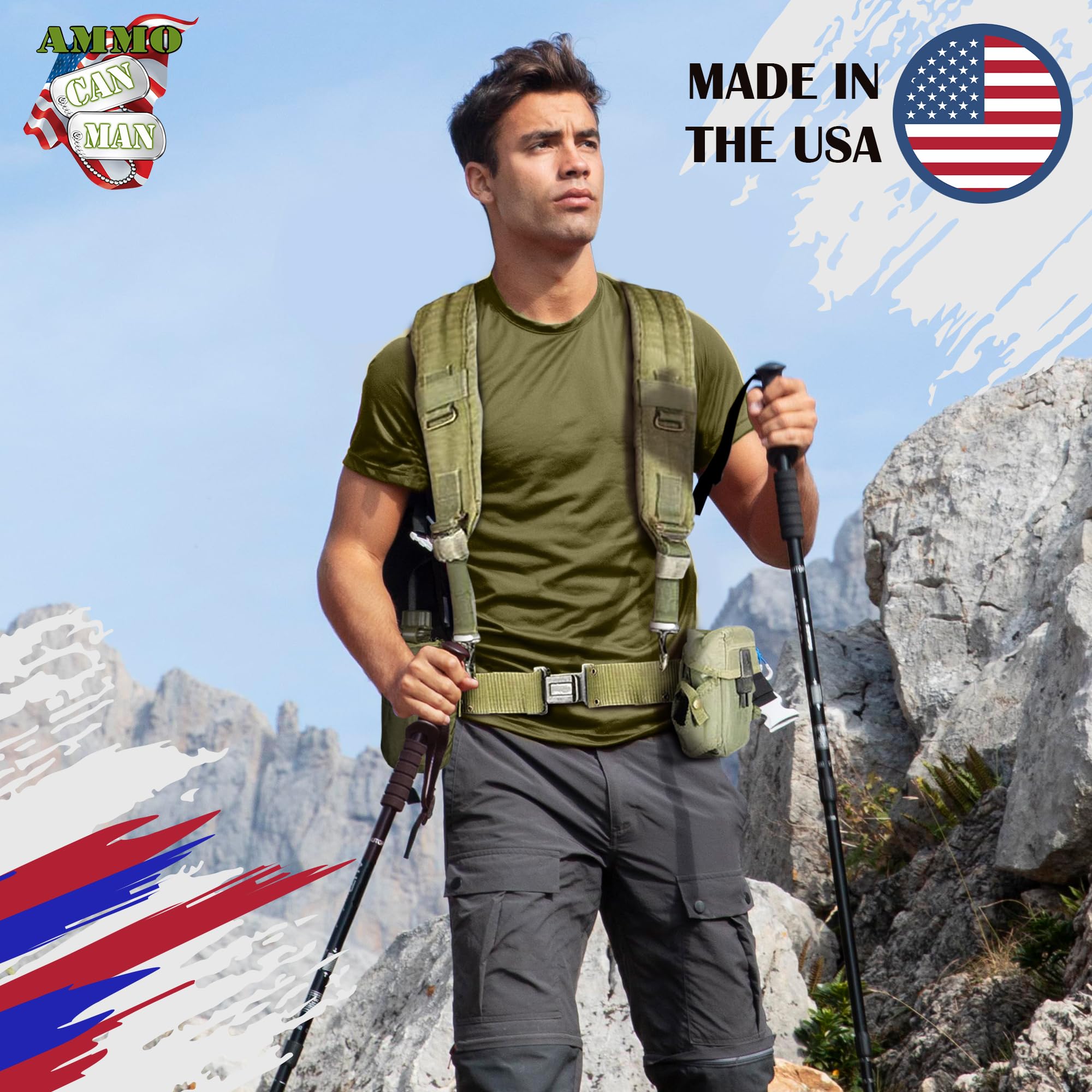 Ammo Can Man medium pistol belt with OD buckle shown for secure waist attachment and modular carry