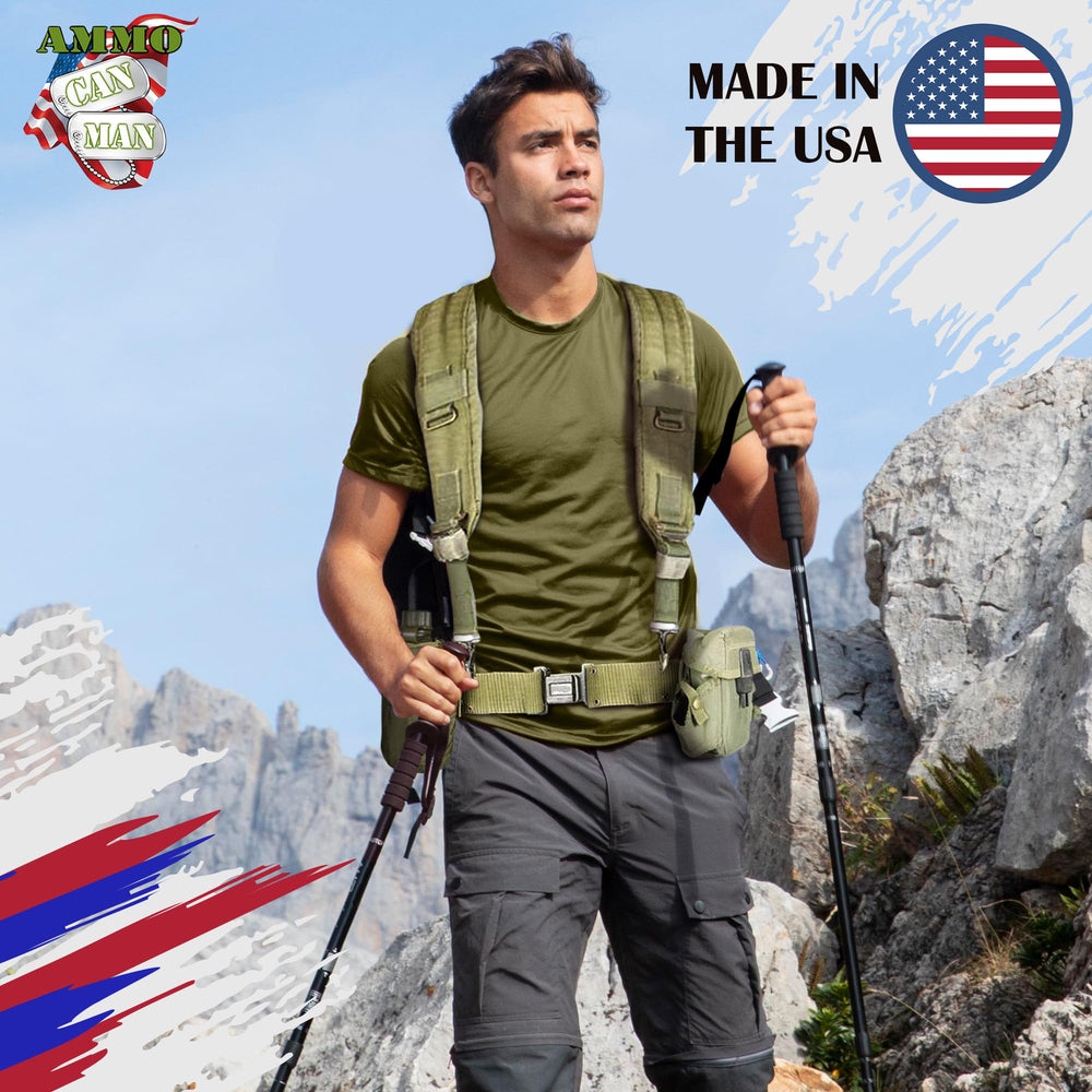 Ammo Can Man medium pistol belt with OD buckle shown for secure waist attachment and modular carry