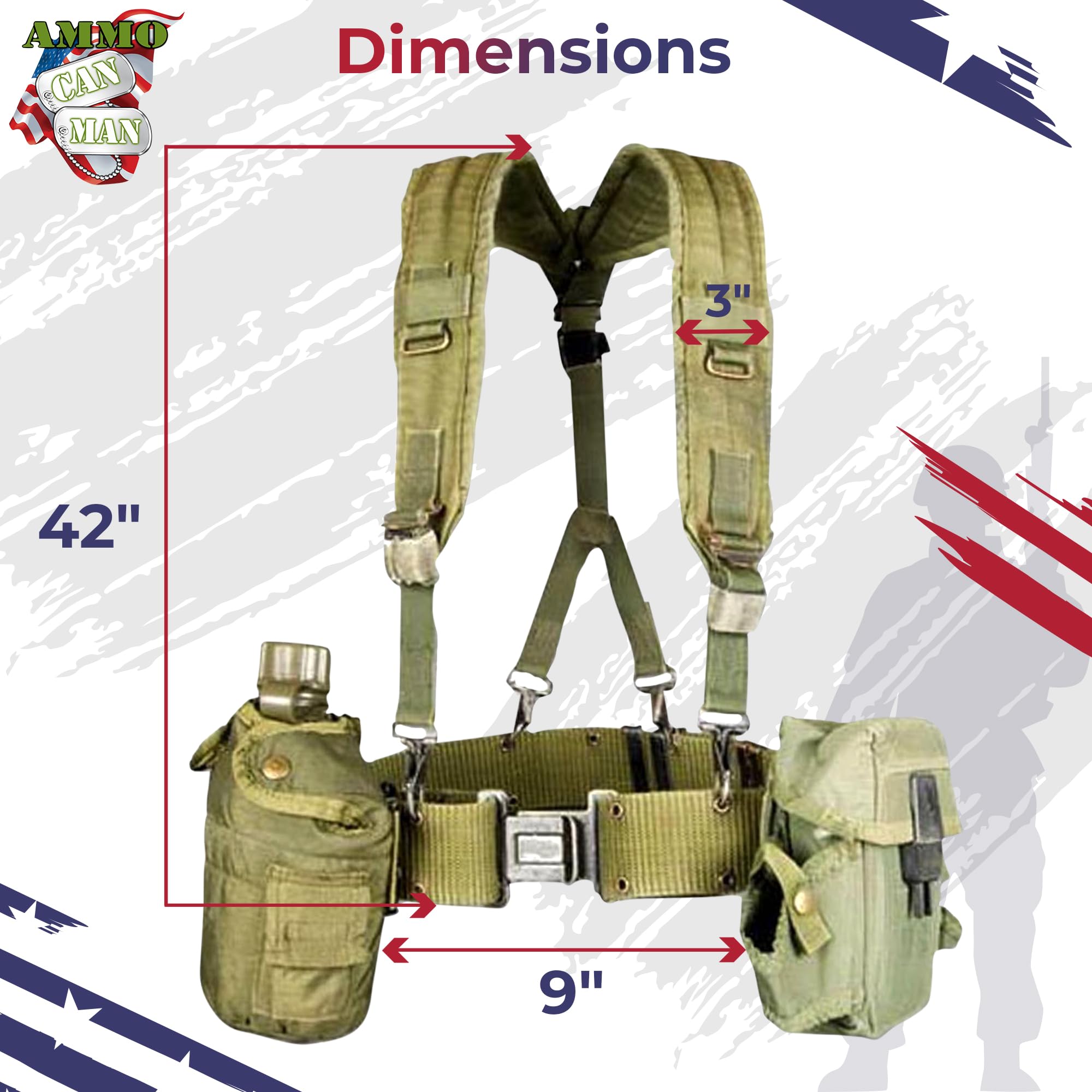 Ammo Can Man detail of LC-2 suspenders webbing and stitching demonstrating durable load support