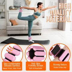 AMORIX wrist weight worn during stretching showing comfortable fit and stable hold benefit
