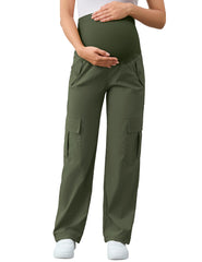 AMPOSH front view of maternity cargo pants showing fit and over-the-belly support