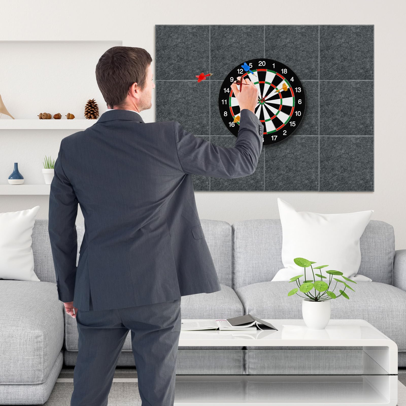 AMUSIGHT lifestyle game room setup with protector behind board maintaining a clean wall aesthetic