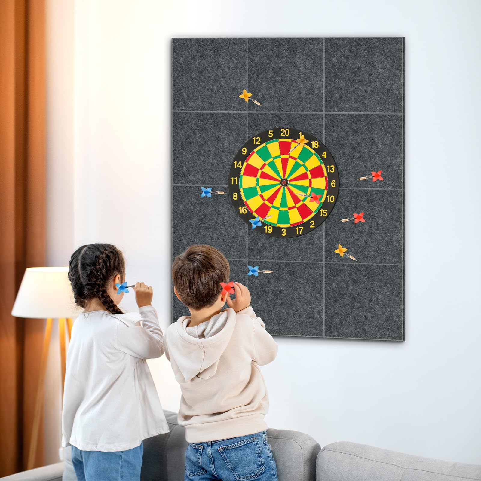 AMUSIGHT size comparison with dartboard illustrating compatibility with 18 inch sisal boards