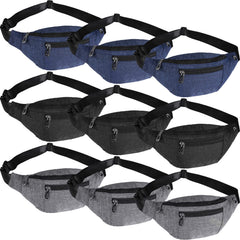 Amylove front view of three-color fanny packs showing compact group-ready design and easy access