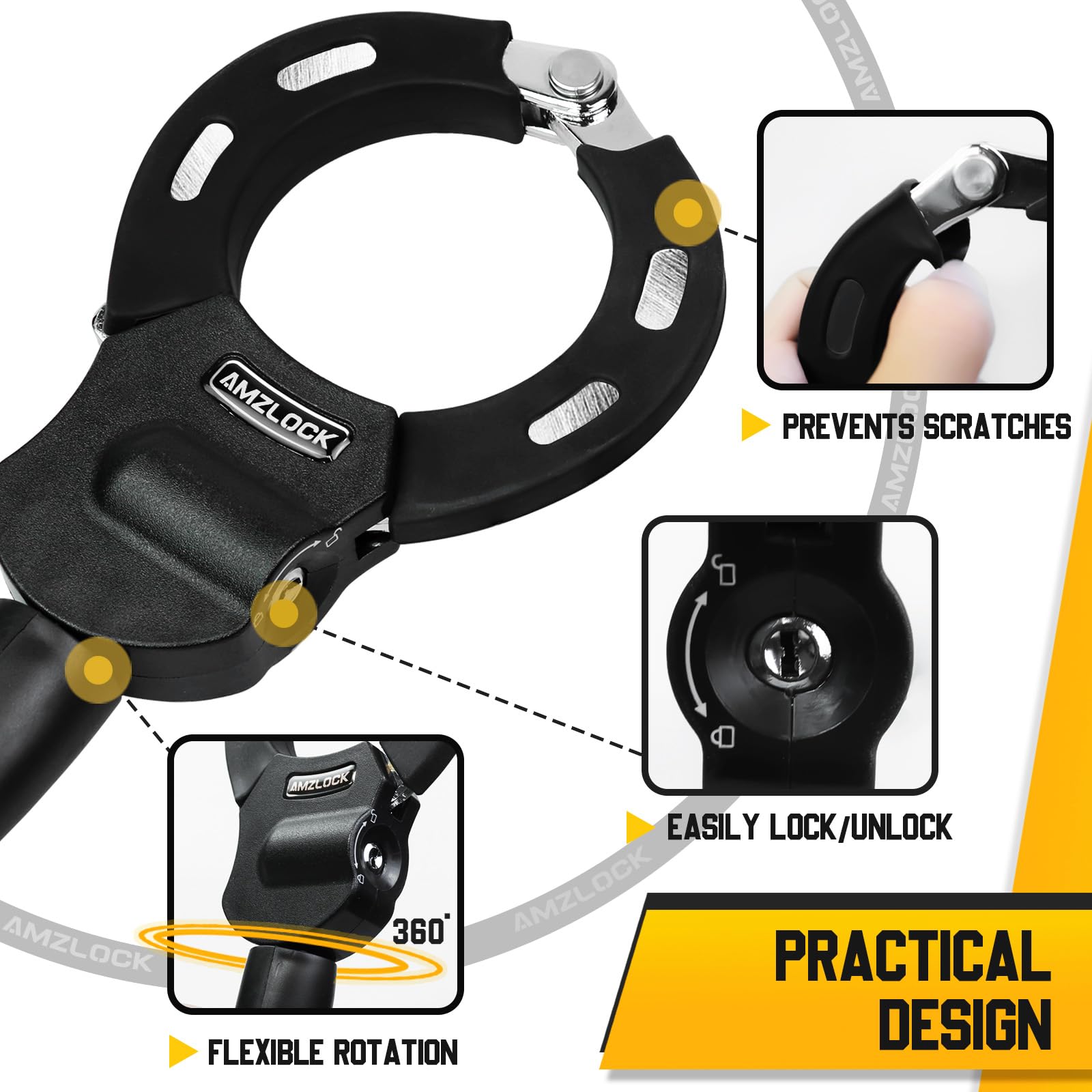 AMZLOCK fabric sleeve detail on chain, prevents scratches and abrasion