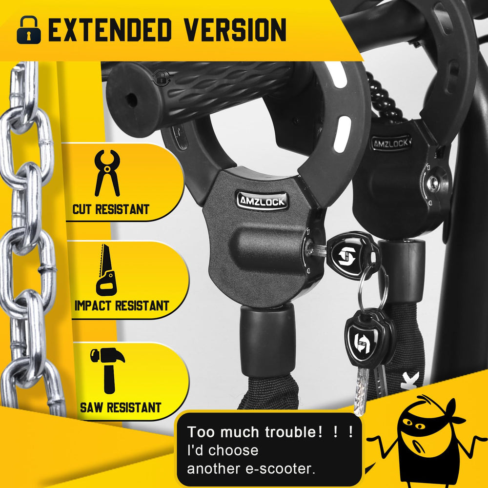AMZLOCK locked to an electric scooter, visible theft deterrent