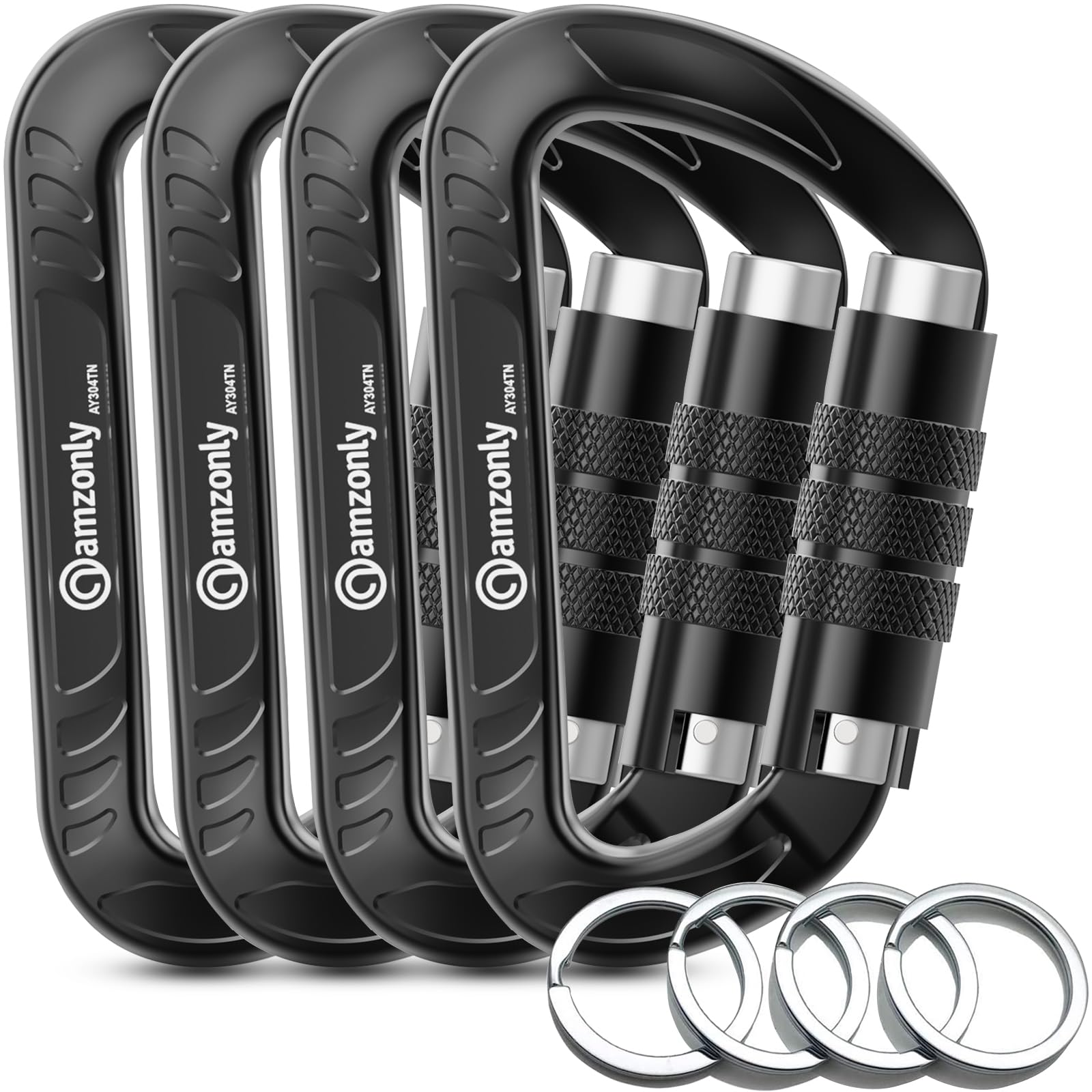 Amzonly front view of black 3-inch carabiner highlighting compact durability