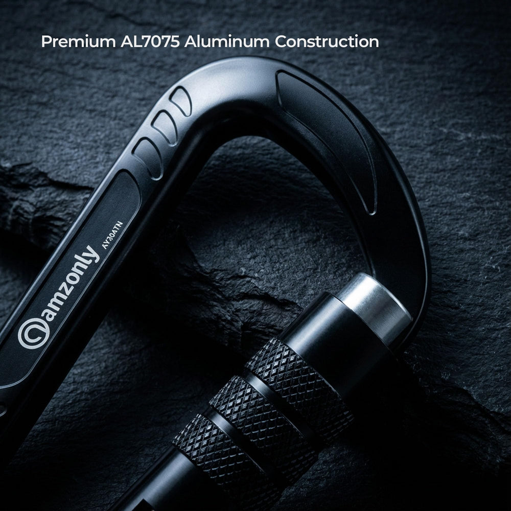 Amzonly carabiner securing a hammock in campsite setting for versatile outdoor use