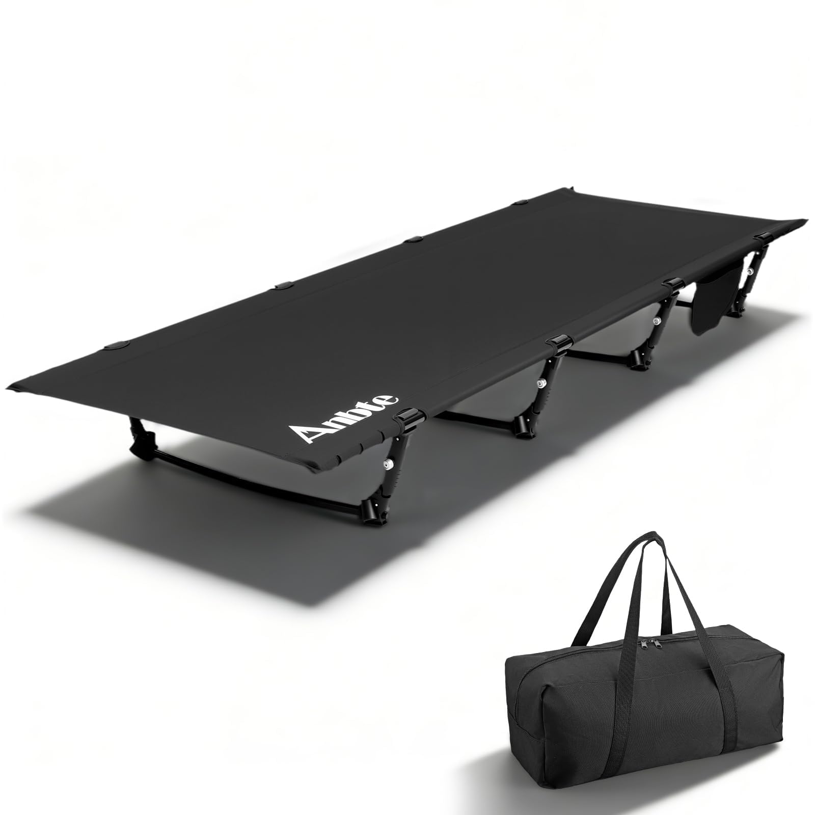 Anbte cot packed in carry bag showing compact transport and easy packing