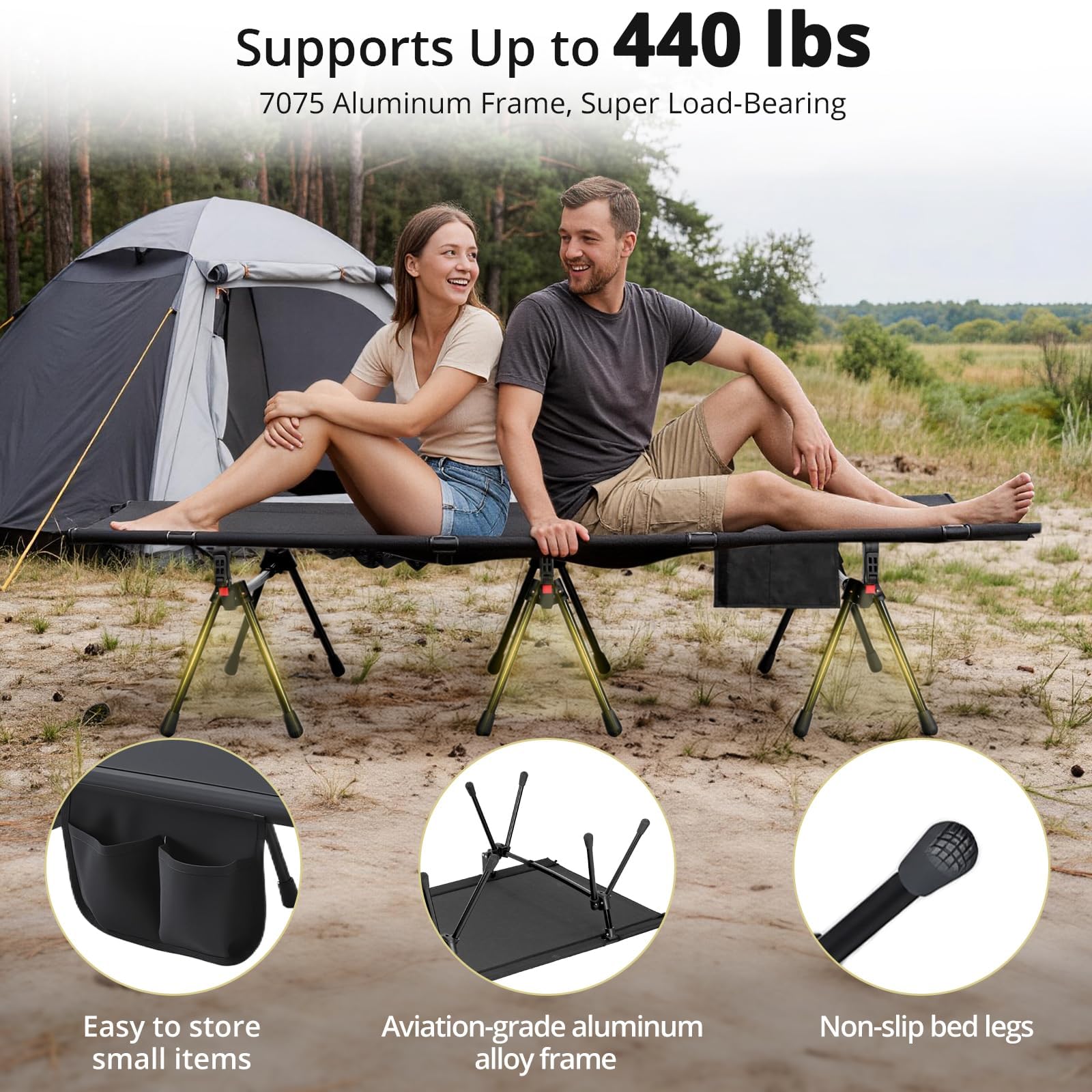 Anbte set high at campsite keeps sleeper elevated above damp ground