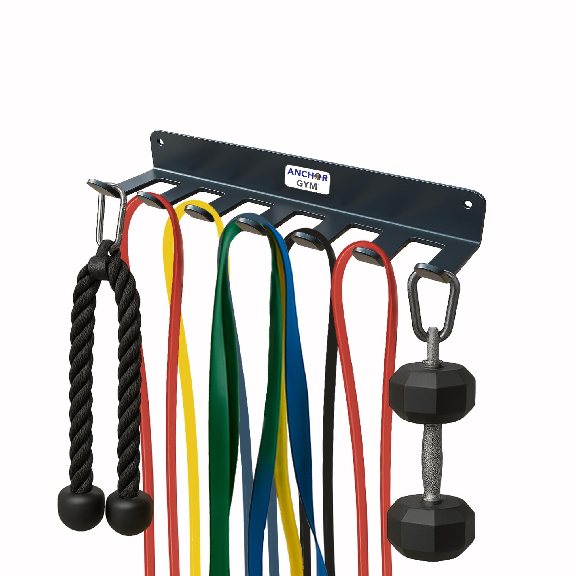 Anchor Gym front view mounted rack showing organized bands and tidy space