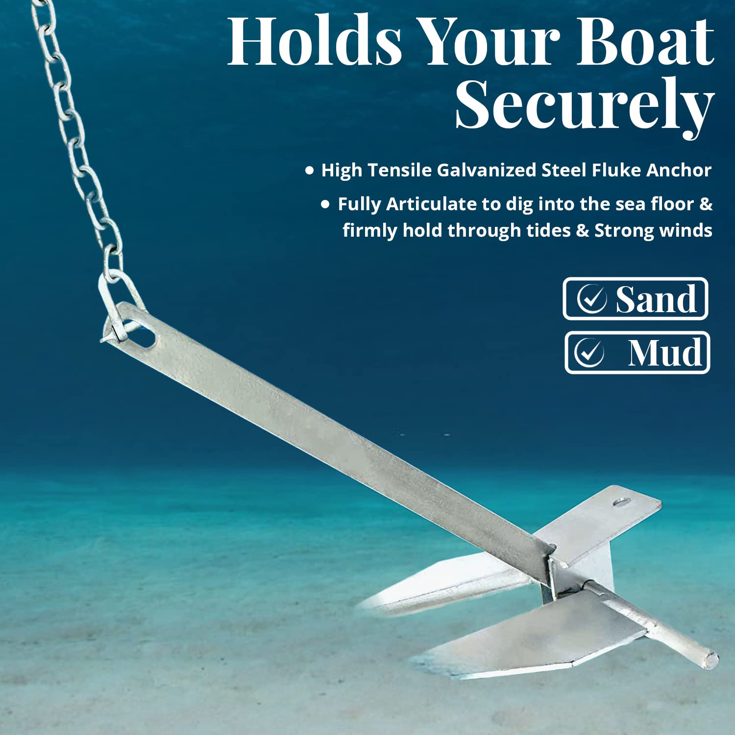 Anchor-Man anchor set in sand demonstrating reliable holding benefit