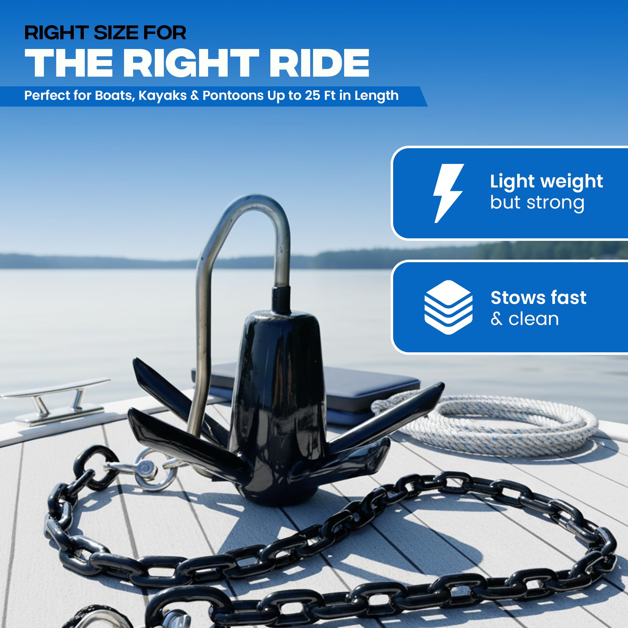 Anchor-Man packaged box and label illustrating included size and easy rigging