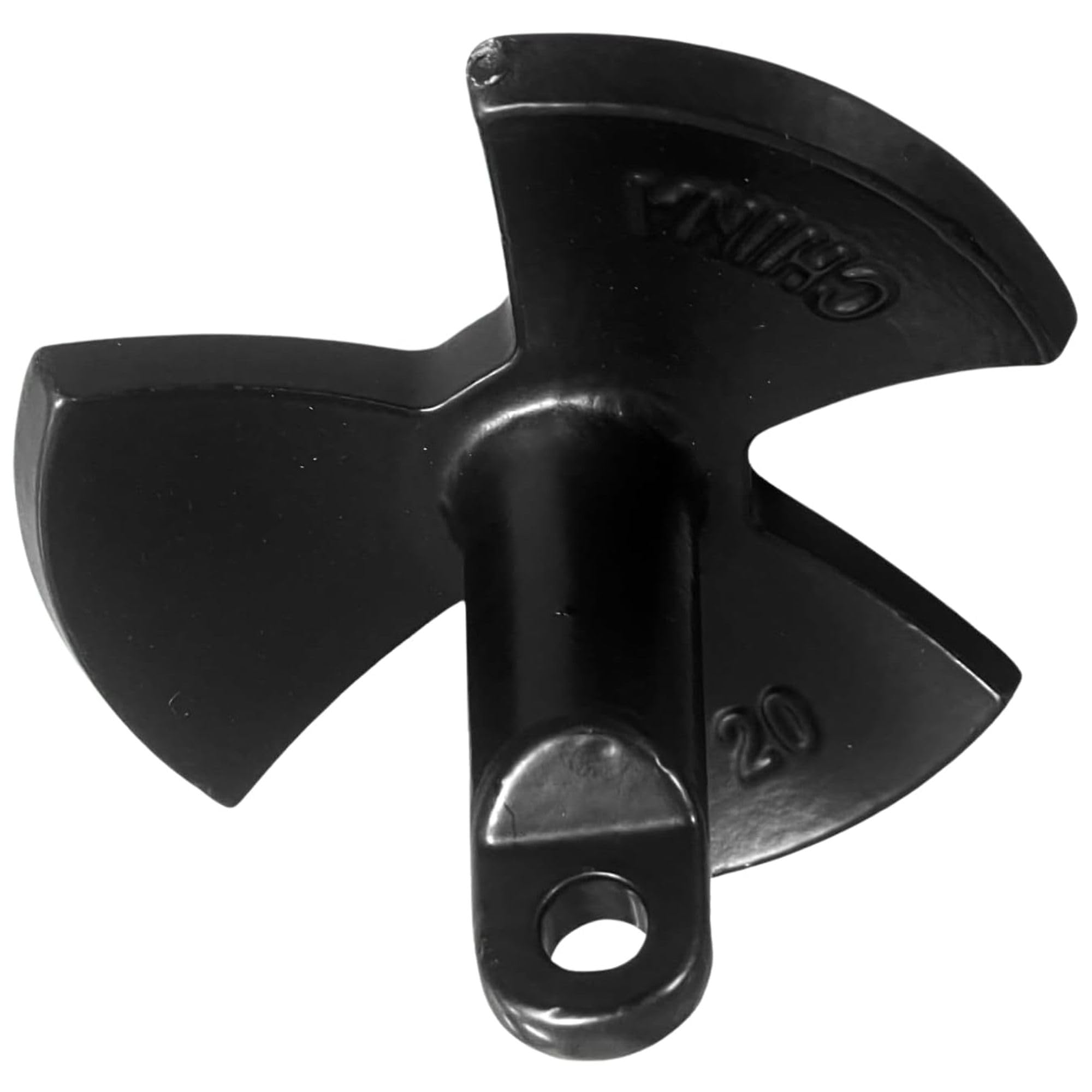 Anchor-Man label and specs plate showing weight, boat range, and coating information
