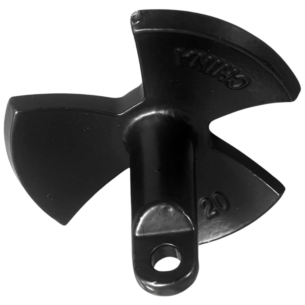 Anchor-Man label and specs plate showing weight, boat range, and coating information