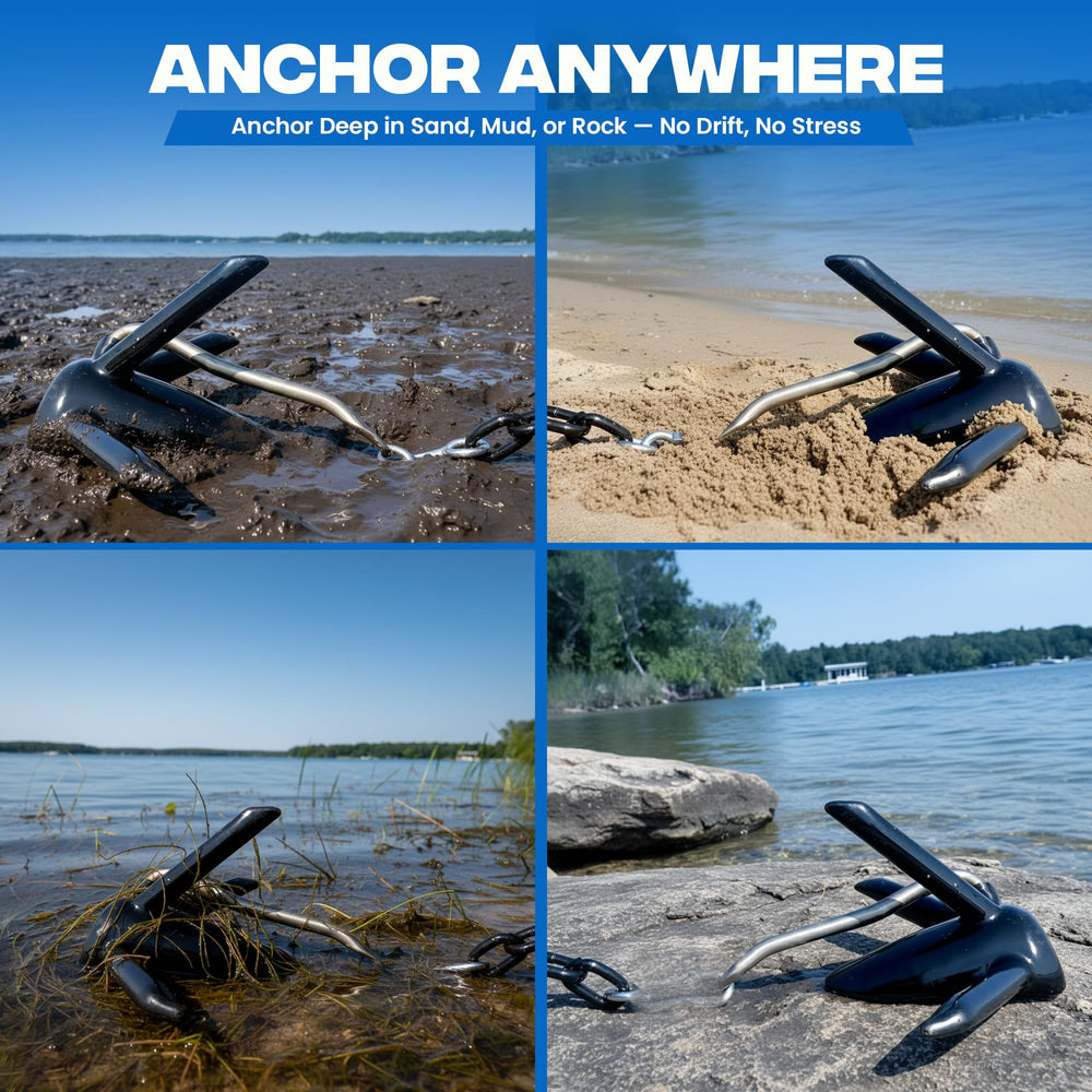 Anchor-Man spike anchored in sandy bottom demonstrating firm holding power