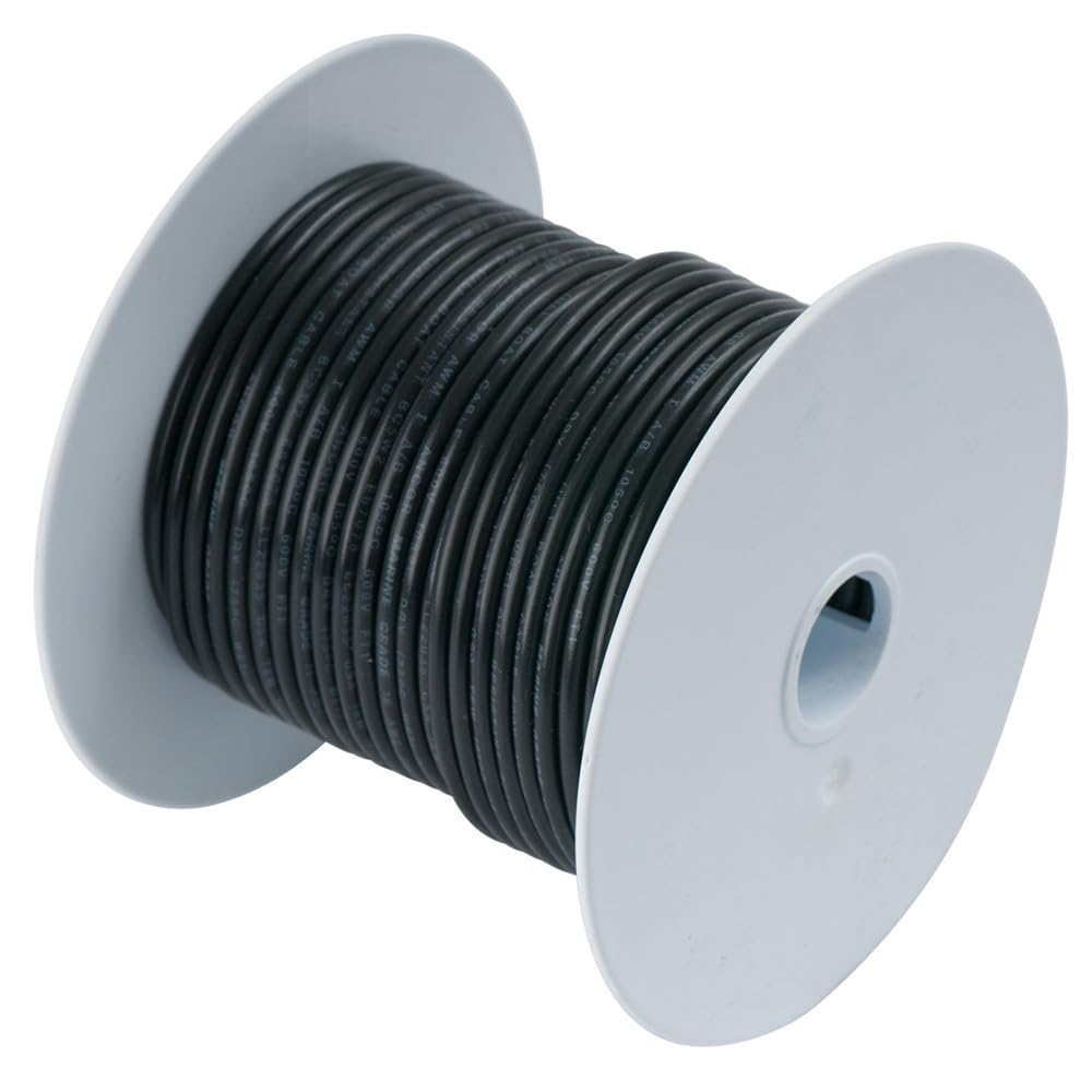 Ancor 102010 spool front view showing black 100ft wire and durable insulation benefit