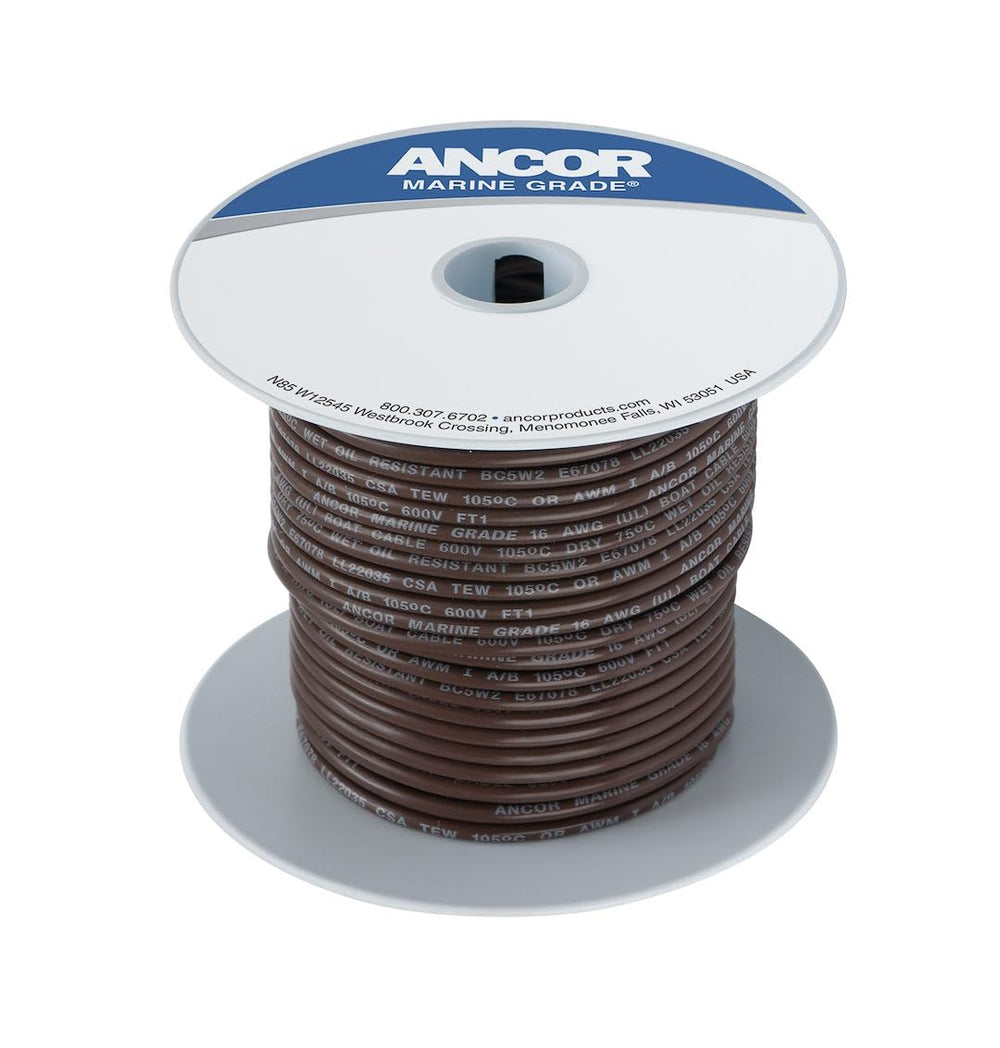 Ancor 102210 front view brown 100ft spool showing label and durable jacket benefit