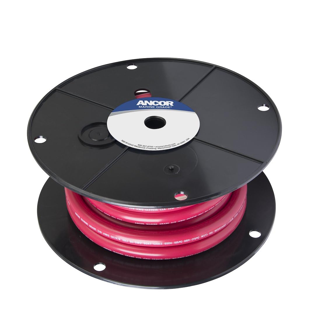 Ancor 2/0 AWG red cable front view showing length and rugged insulation for marine reliability