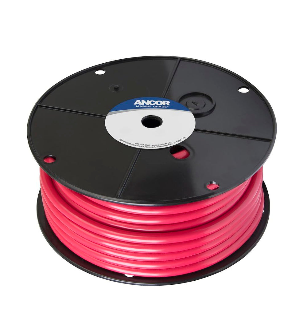 Ancor 2 AWG red cable front view showing label and durable insulation for marine use