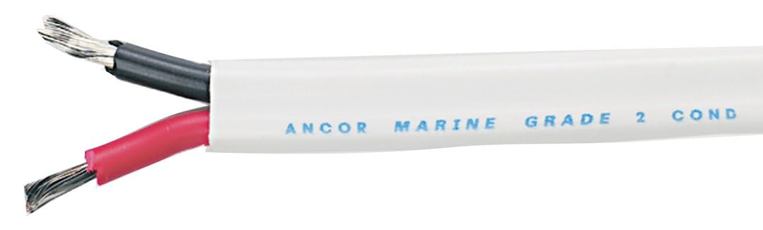 Ancor coiled 12/2 AWG flat duplex cable on boat deck showing durable jacket and easy routing