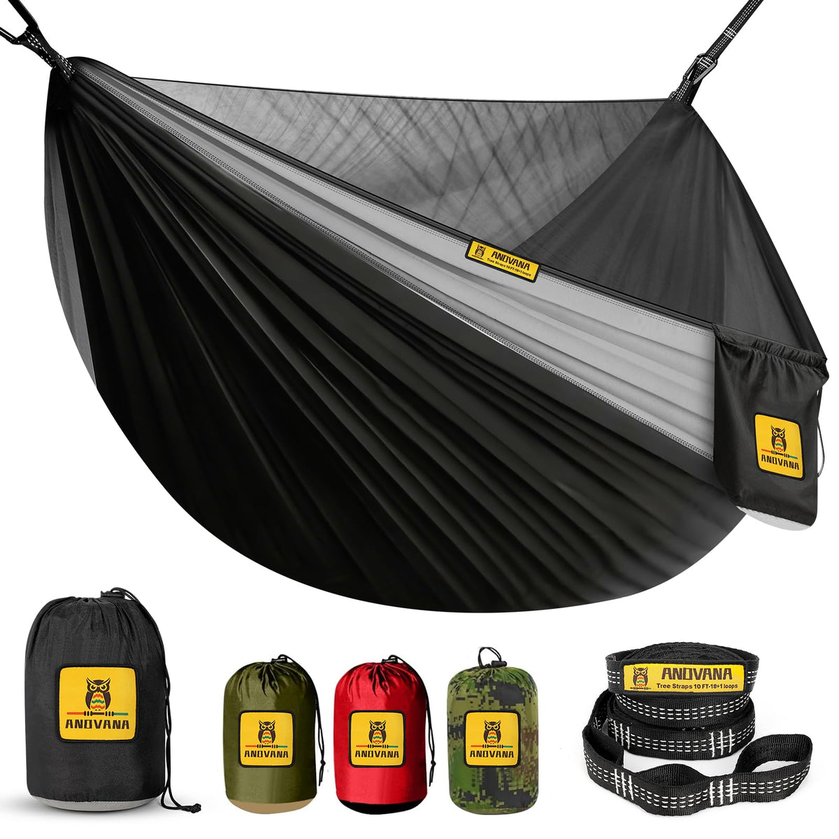 ANDVANA hammock front view showing roomy design and quick setup benefit