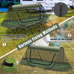 ANGAR tent mounted on a camping cot demonstrating secure fit and comfort