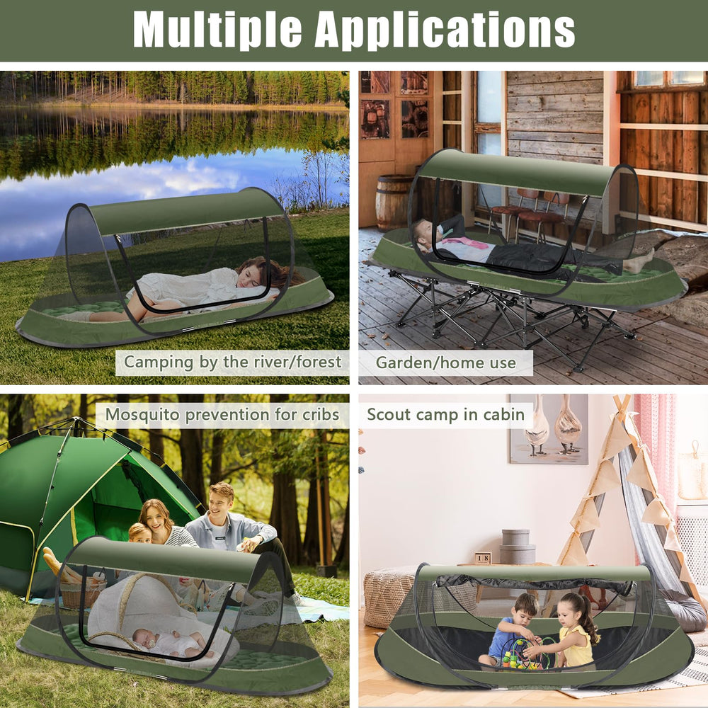 ANGAR lifestyle scene at campsite showing pest protection and easy shelter setup