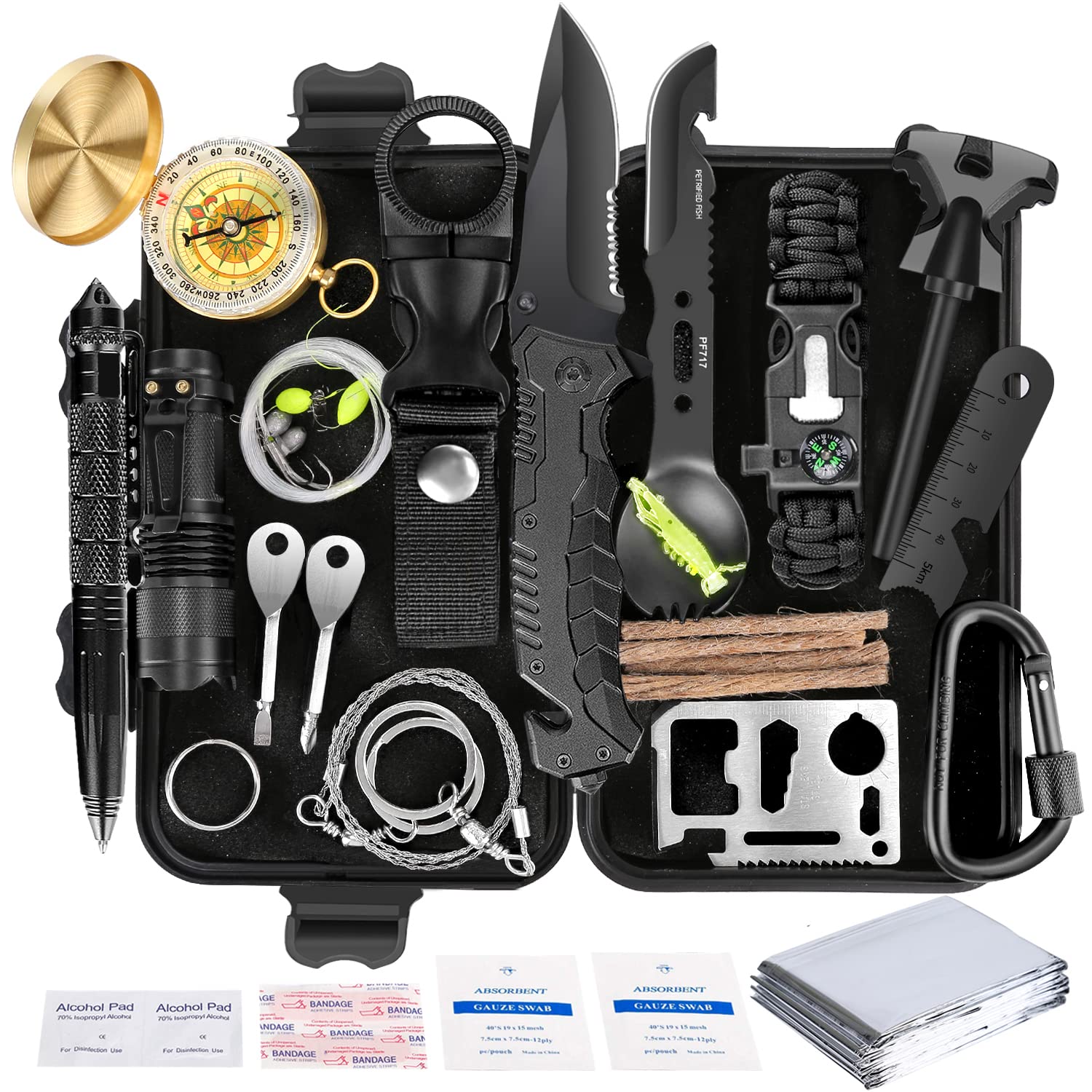 Angieast front packaging showing compact waterproof case and included tools for quick readiness