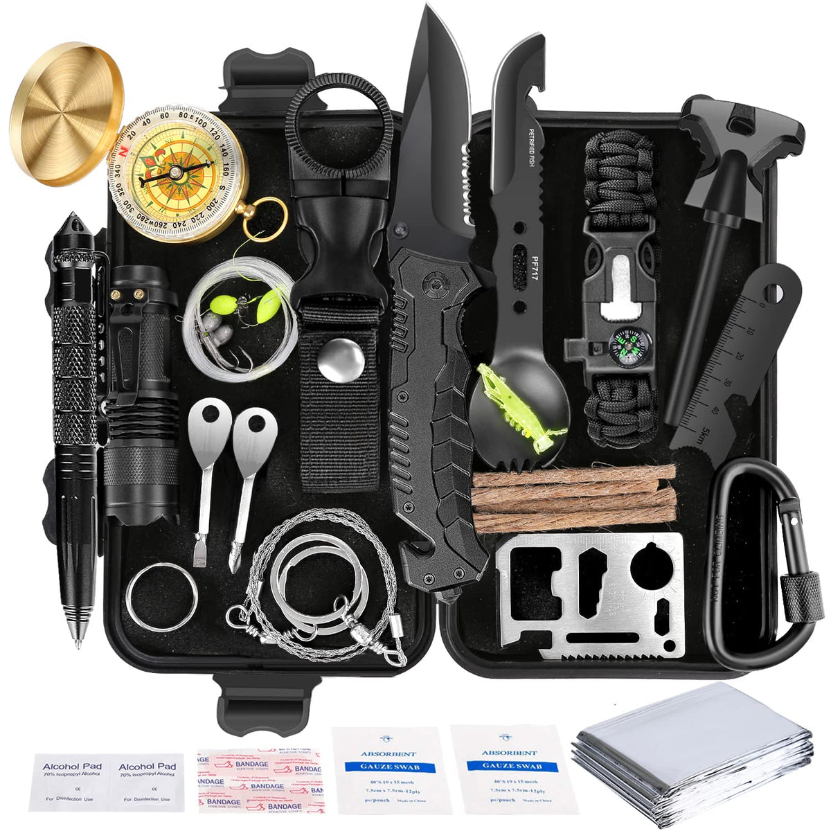 Angieast front packaging showing compact waterproof case and included tools for quick readiness