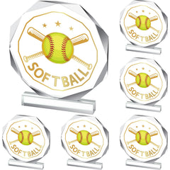 Anglechic front view of six softball trophies showing polished presentation benefit