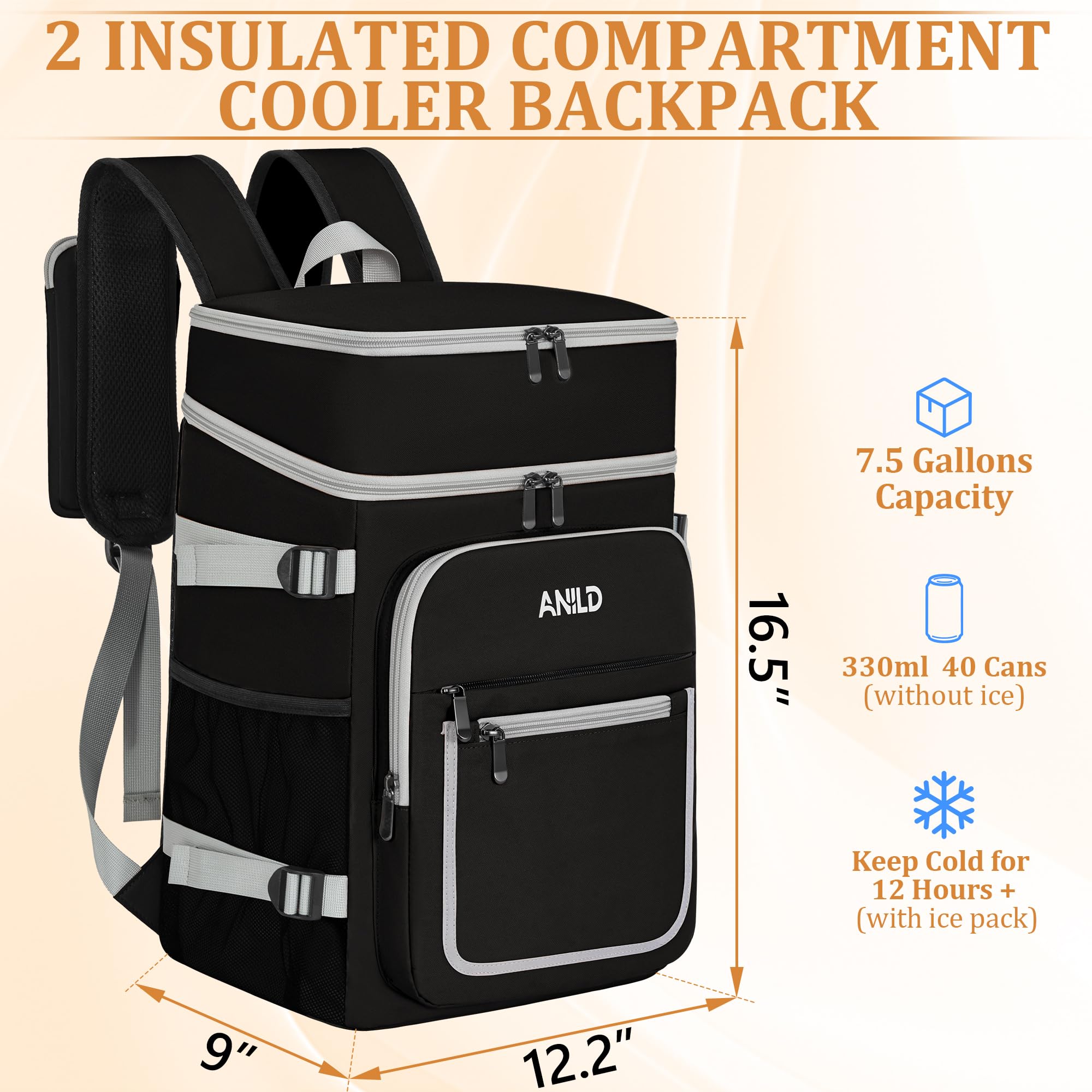 ANILD open interior showing dual compartments and capacity for cans and snacks, keeps items separated