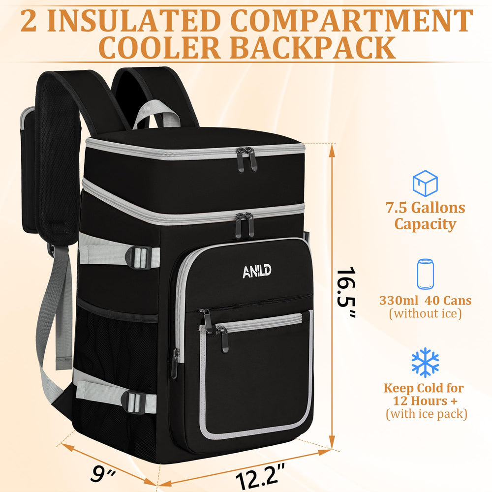 ANILD open interior showing dual compartments and capacity for cans and snacks, keeps items separated