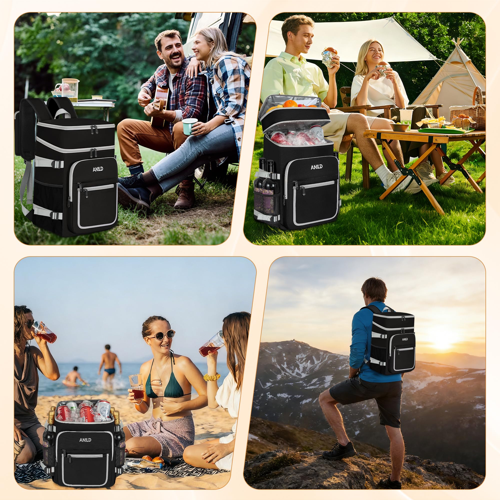 ANILD product in picnic setting with chilled cans, practical cooler for outdoor gatherings