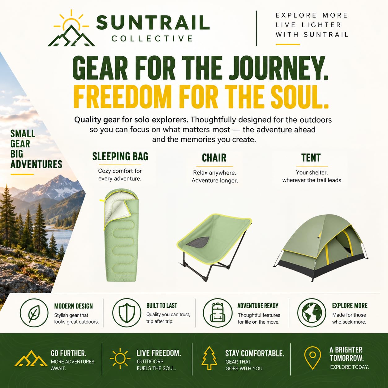 ANJ Outdoors SunTrail in festival campsite showing portable, stylish sleep setup