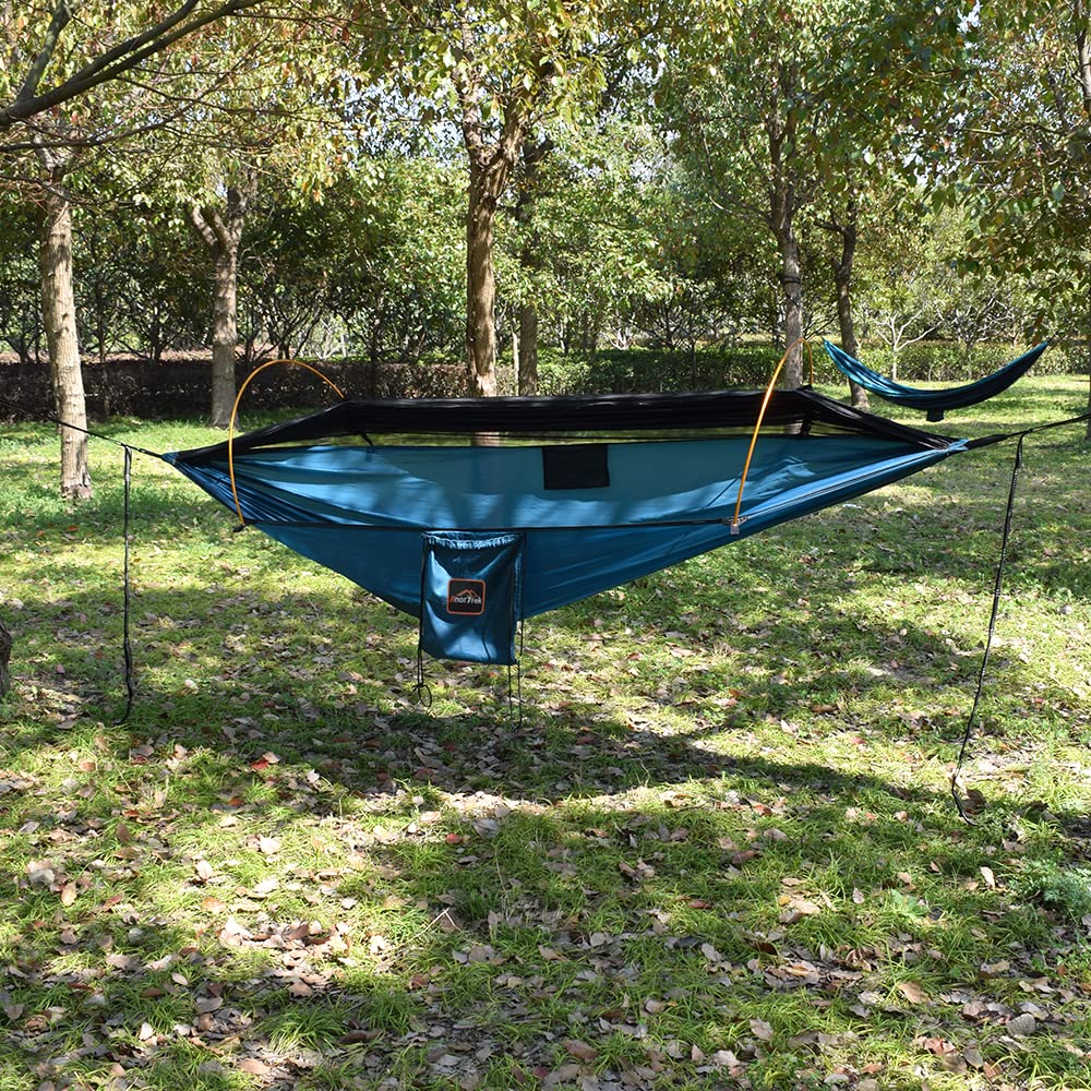AnorTrek hammock in backyard lifestyle scene offering relaxation and insect protection