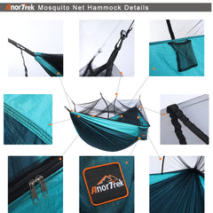 AnorTrek hammock hung between trees showing quick setup and stable support