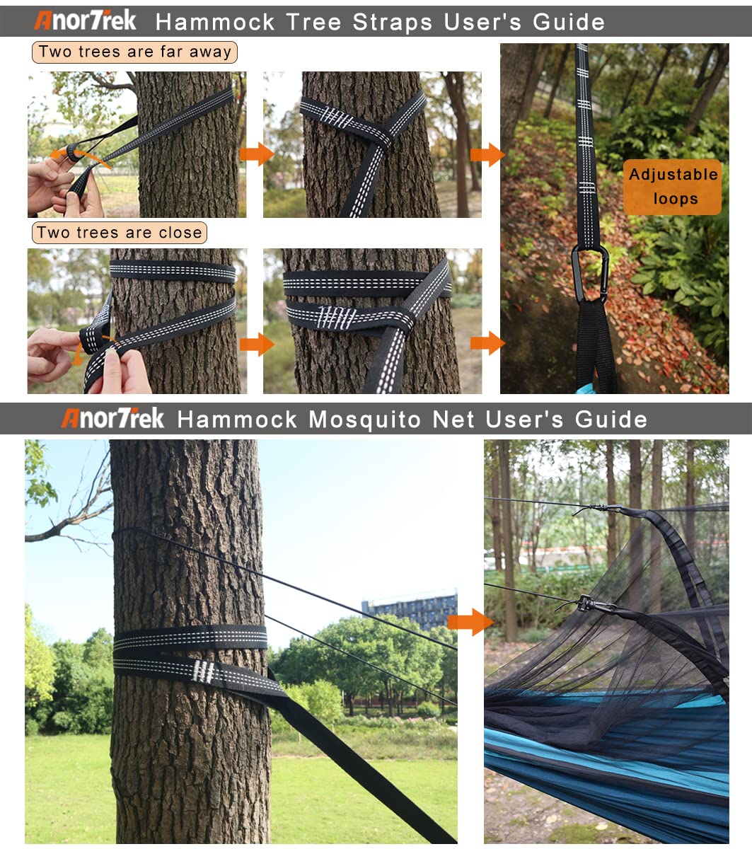 AnorTrek tree strap with carabiner connected showing adjustable secure anchoring