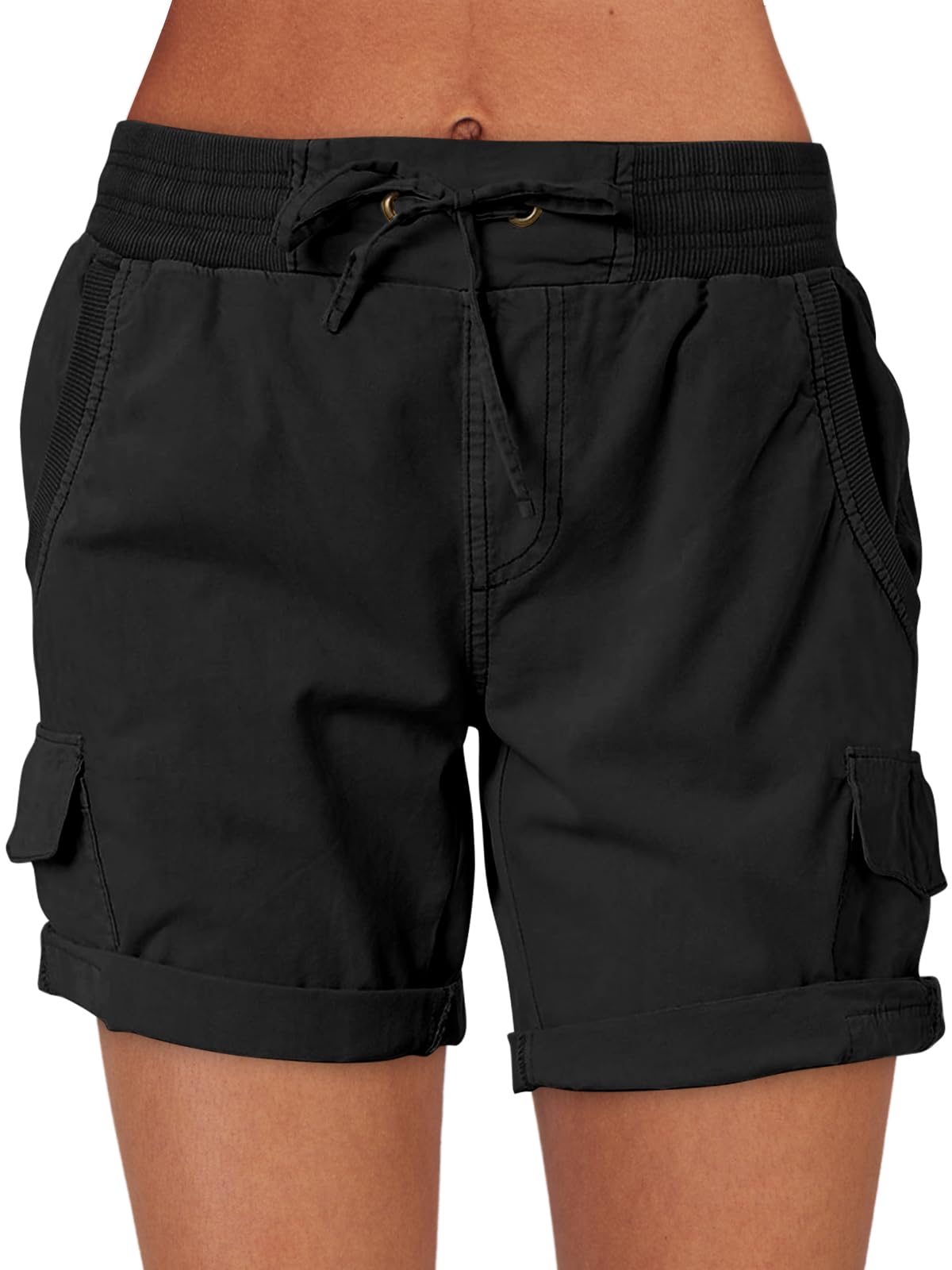 ANRABESS front view of black cargo shorts showing clean silhouette and fit