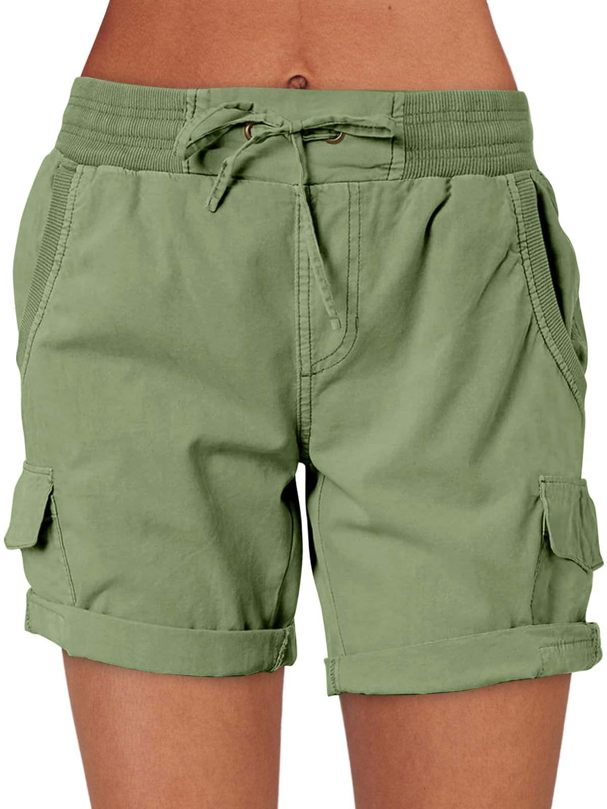 ANRABESS front view of green cargo shorts showing fit and pockets for versatile wear