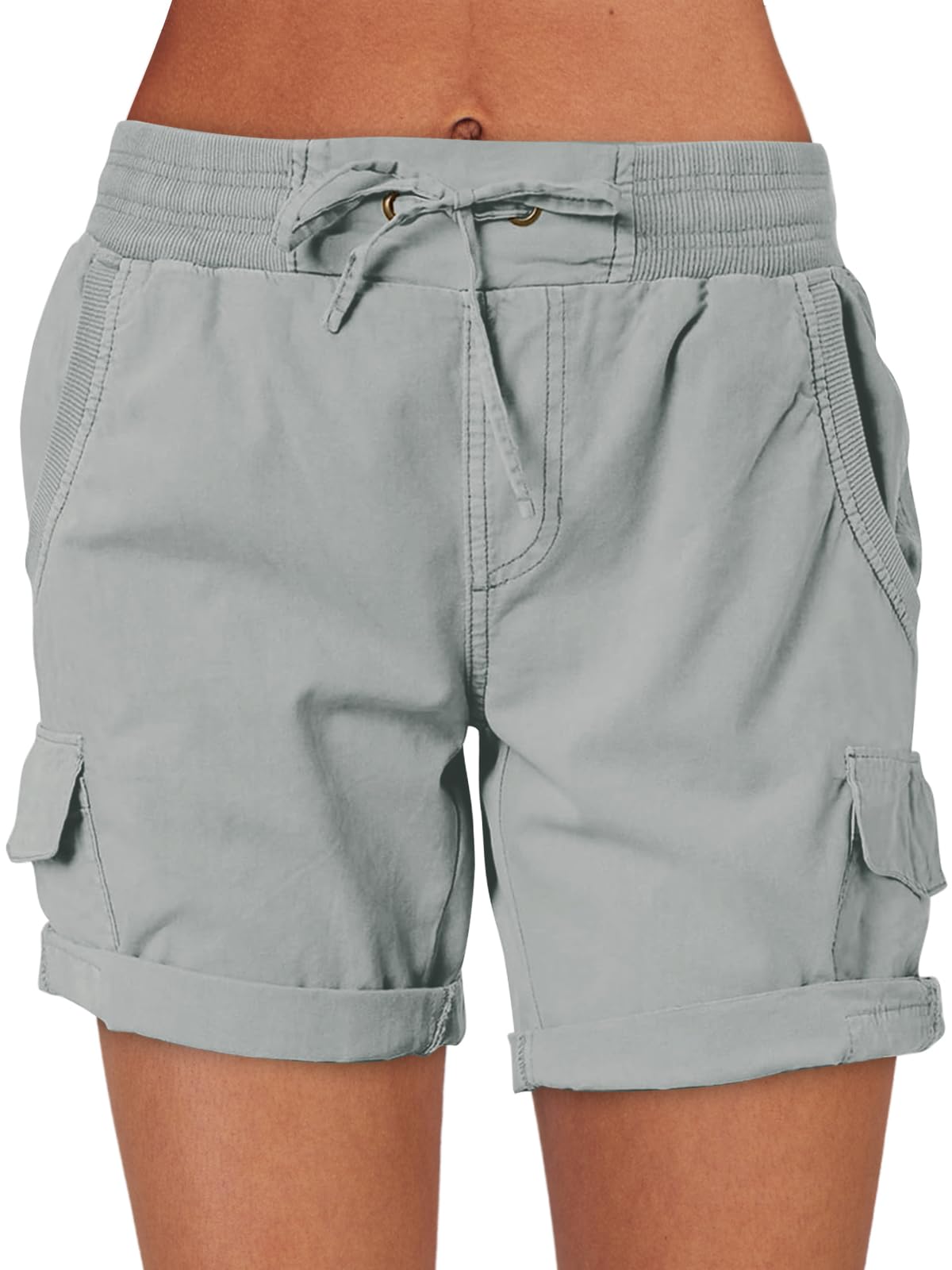 ANRABESS front view grey blue cargo shorts showing fit and pockets