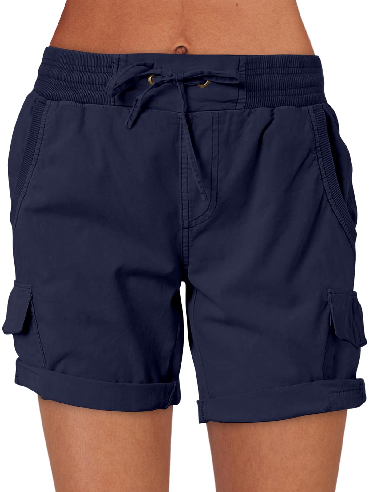 ANRABESS front view navy cargo shorts showing fit and style benefit of versatile wear
