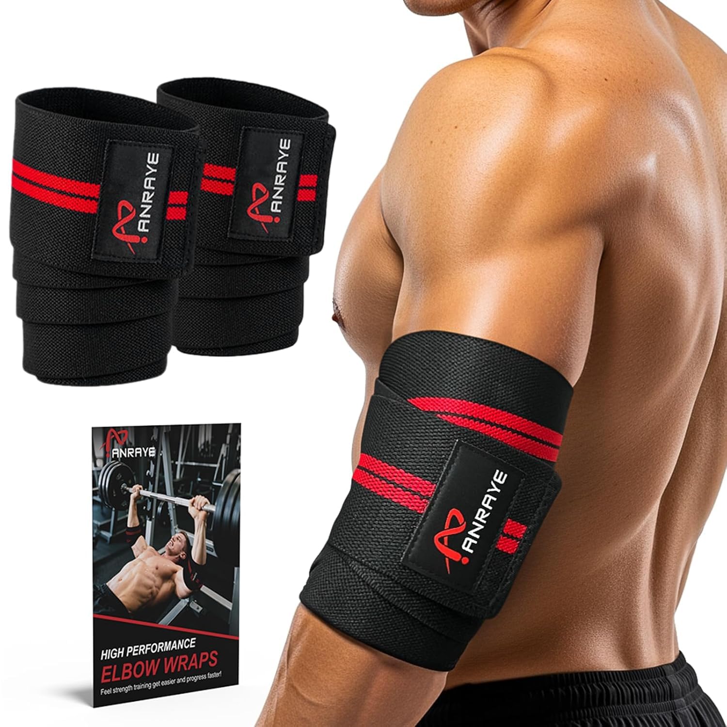 Anraye front packaging showing elbow wraps and clear product details for quick selection