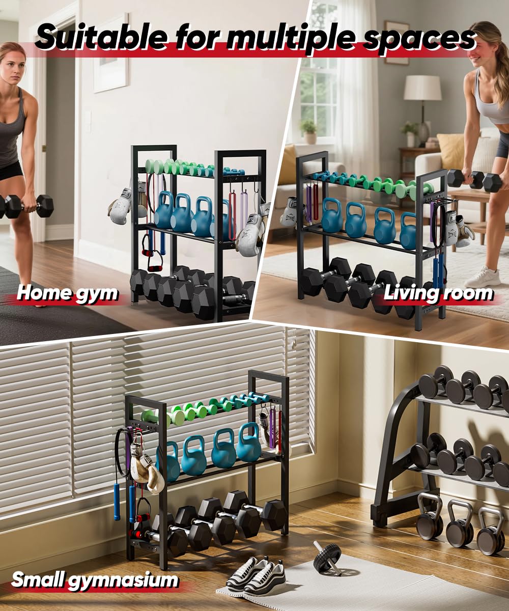 Ansionsol lifestyle shot in garage gym showing neat equipment storage and organized workout space