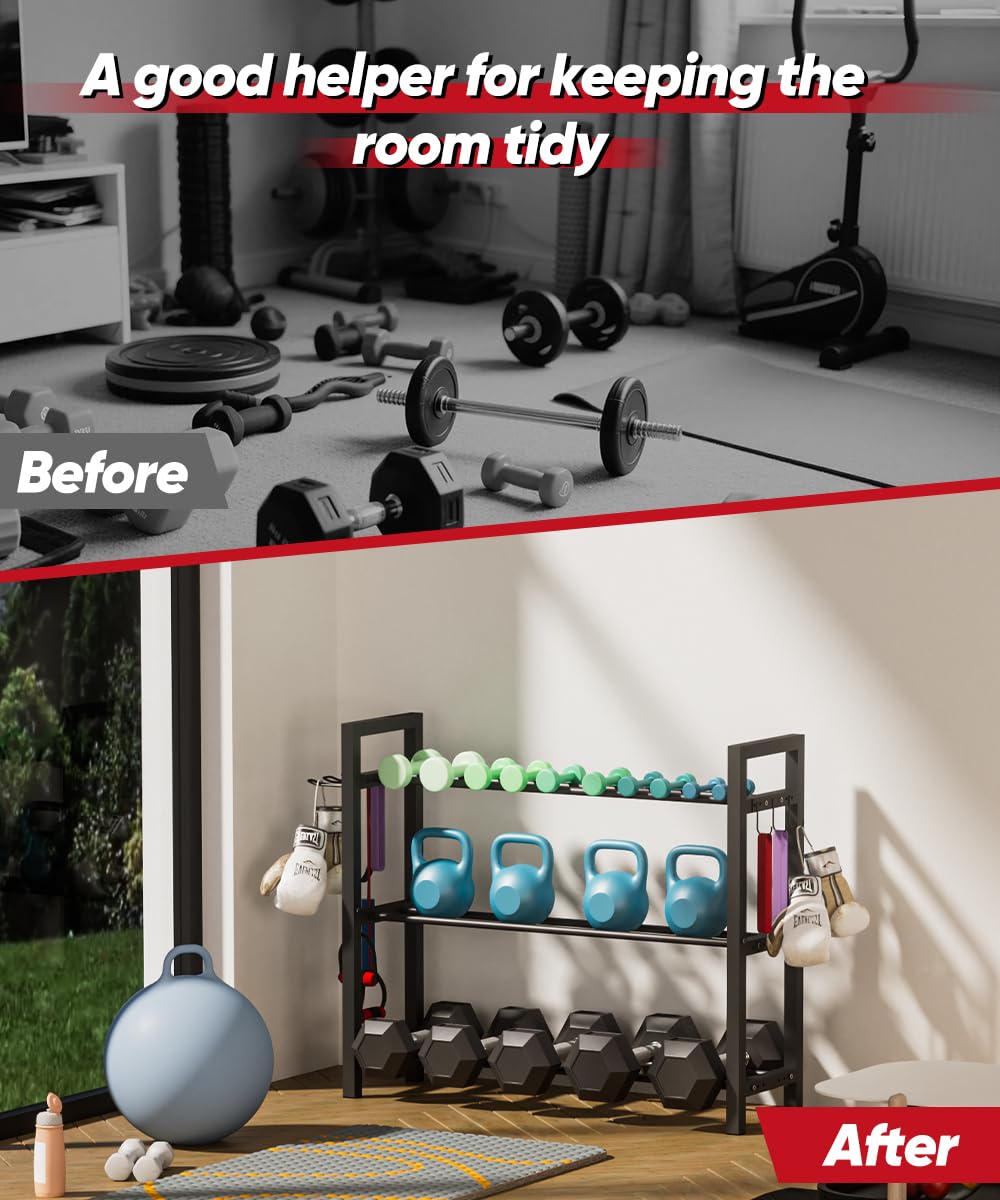 Ansionsol size comparison with kettlebell illustrating compact footprint and capacity