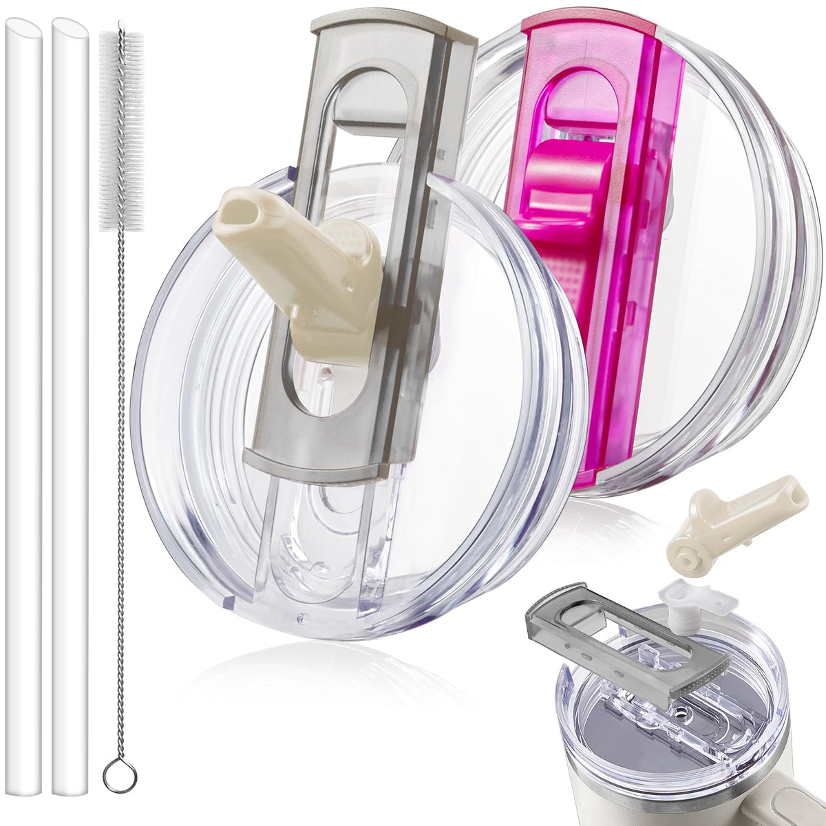 ANTAND front view of two cream and rosered lids showing snug fit benefit