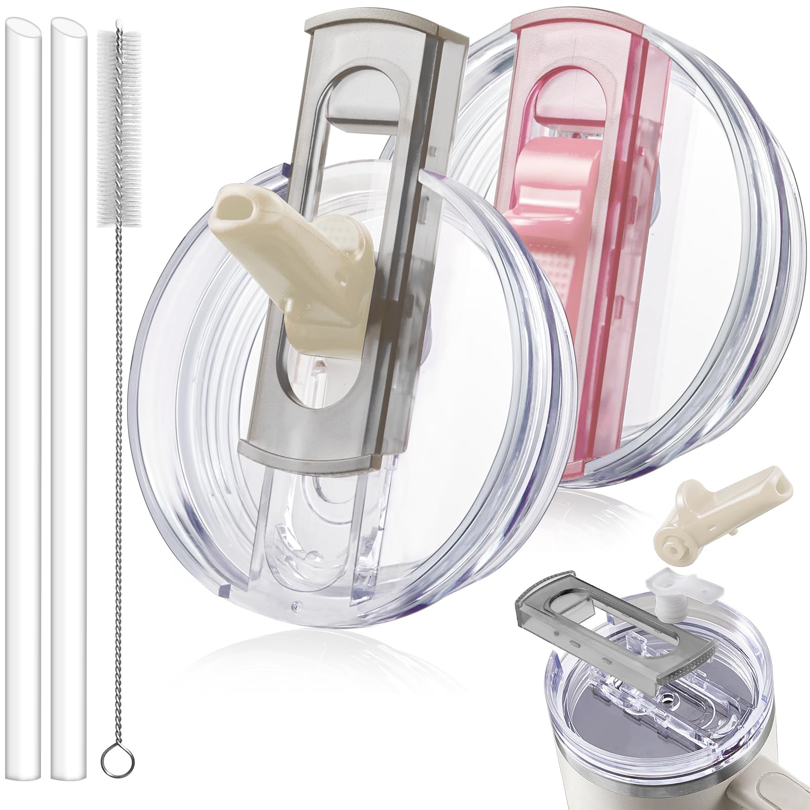 ANTAND front view of two cream and pink lids showing fit and color benefits